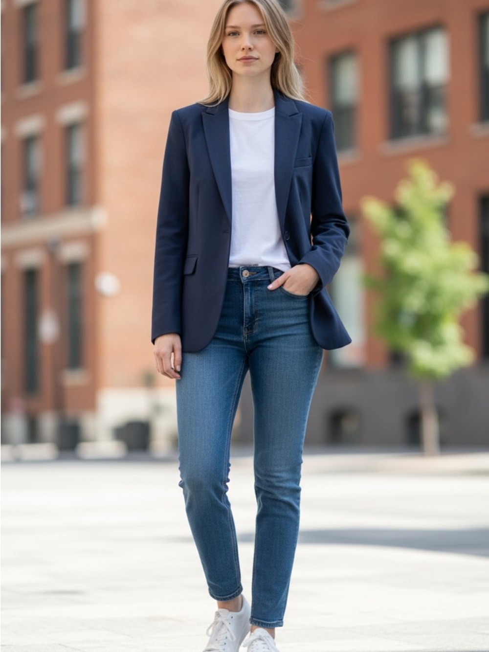 Boden Women’s Navy Blue Two Button Heavy Jersey Blazer Size 4 Back Slit